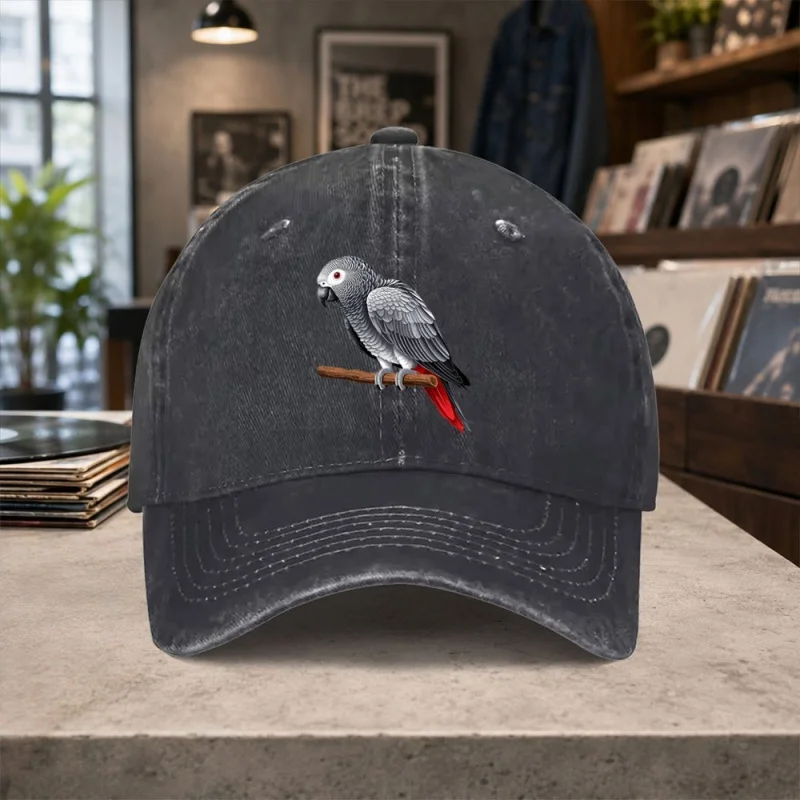 African Grey Parrot Baseball Cap Unisex Adjustable Vintage Washed Hat for Men Women Teacher Graduation Gift