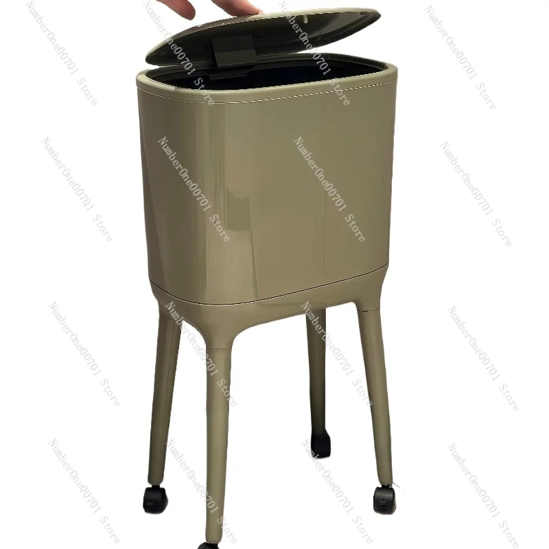 High Kitchen Trash Can Tall Garbage Bin Plastic Dustbin with Legs and Wheels  Large Capacity Wastebasket