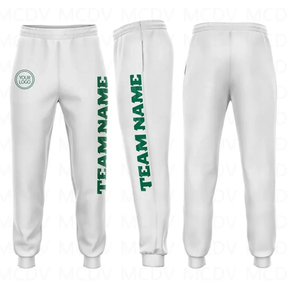 

Custom White Kelly Green Fleece Jogger Sweatpants 3D Printed Casual Unisex Jogging Trousers Loose Sports Pants