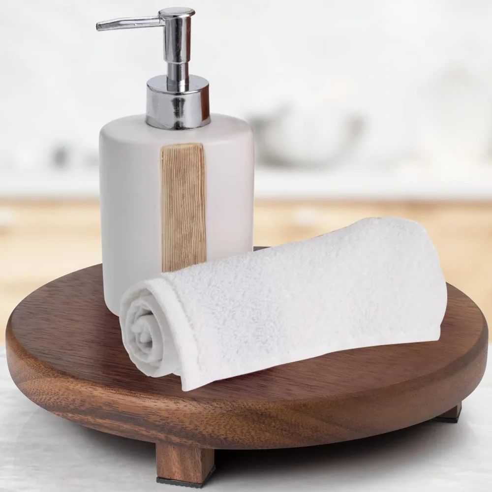 

Подставка для пьедесталя из орехового дерева, круглая деревянная подставка 9,06 дюйма для кухонной стойки, поднос для мыла в фермерском доме, деревянная подставка для декора, план