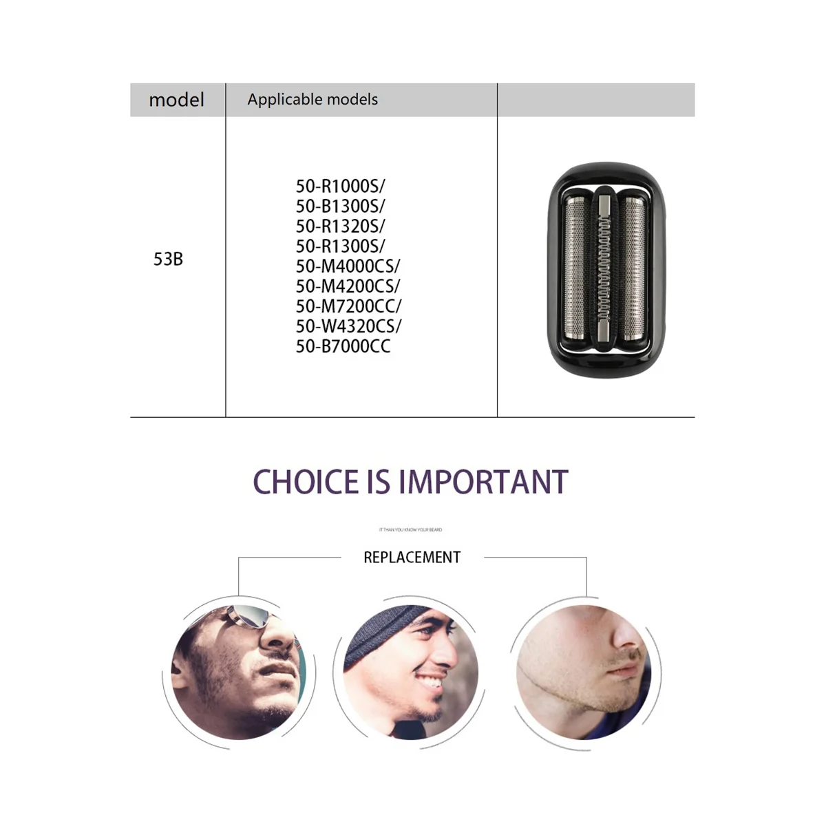 หัวโกนหนวดไฟฟ้าแบบ53B สำหรับเปลี่ยน50-R1000S/50-B1300S/50-R1320S/50-R1300S Braun 5-6ชุด