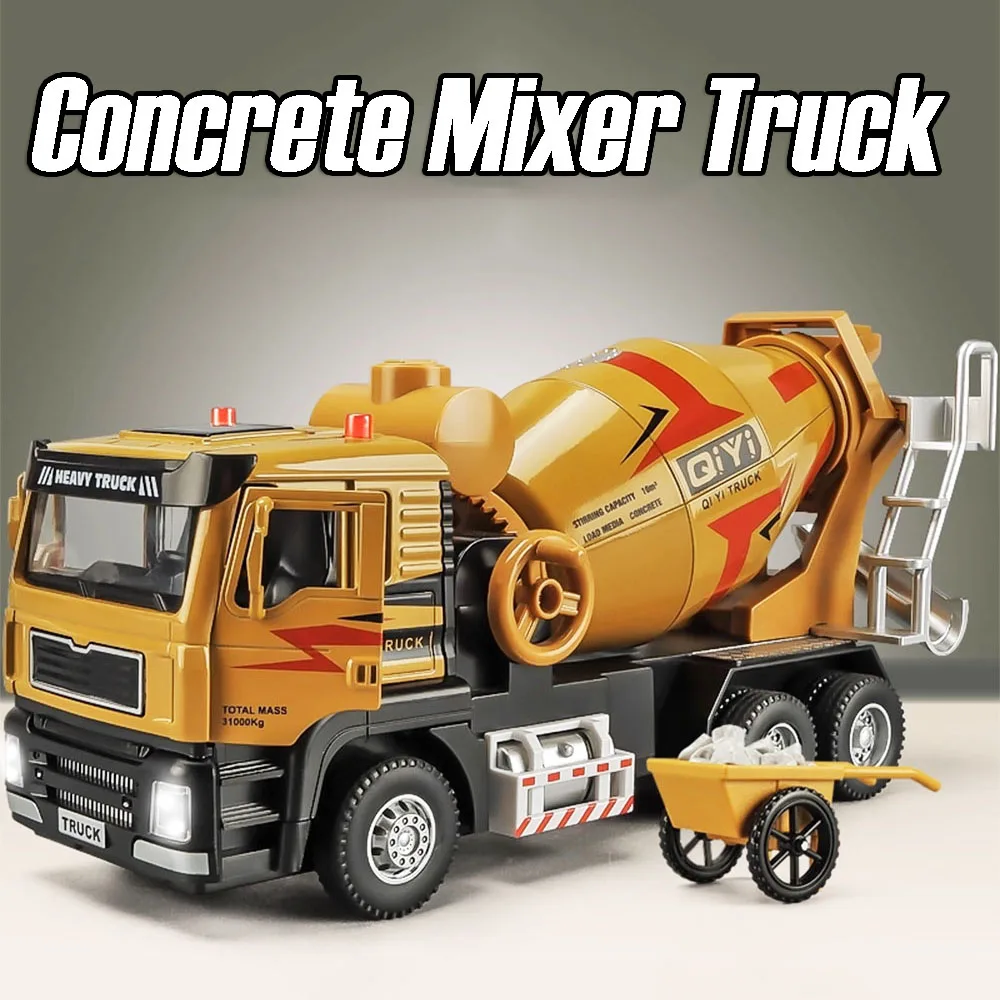 1:40 Alloy Model Electric Mixer Truck Toys Metal Diecast Engineering Vehicles Sound Light Doors Opened Pull Back for Boys Gifts
