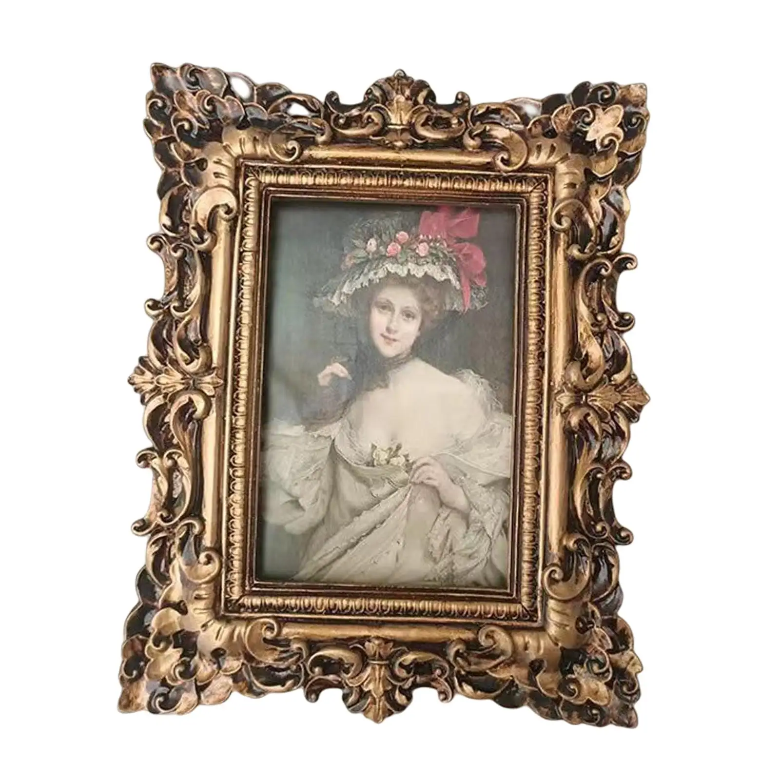 Bronze Gold Antique Resin Photo Frame 10x15cm Photo, Wall Desktop Multi Occasions Gift European Style Easy to Display Elegant