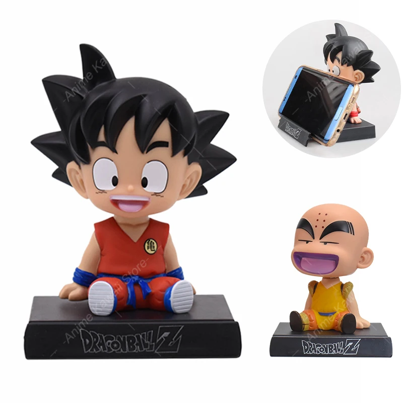 Anime Dragon Ball Z Son Goku Kuririn Shaking Head Doll PVC Action Figure Phone Bracket Car Decoration Figurine Model Toy Gifts