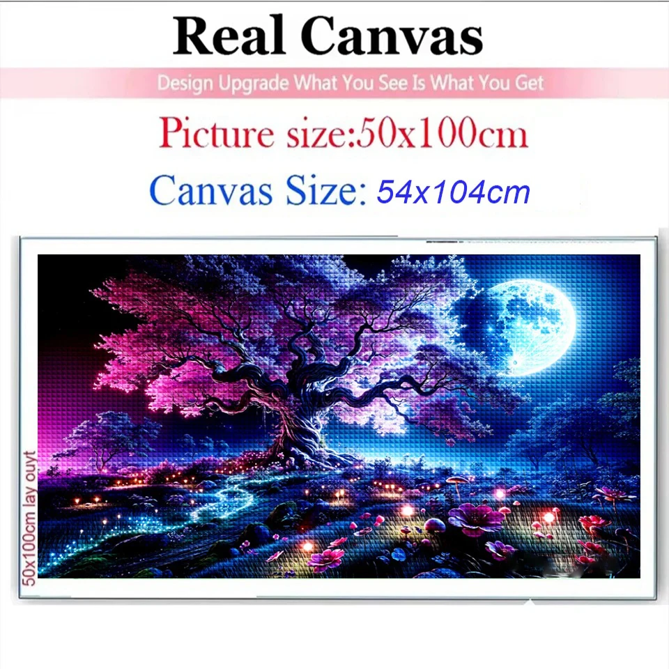 Fantasy Mystical Night Tree Moon Diamond Painting 5D Diy Large Size Full Diamond Mosaic Beautiful Pink Tree Home Decor Gift