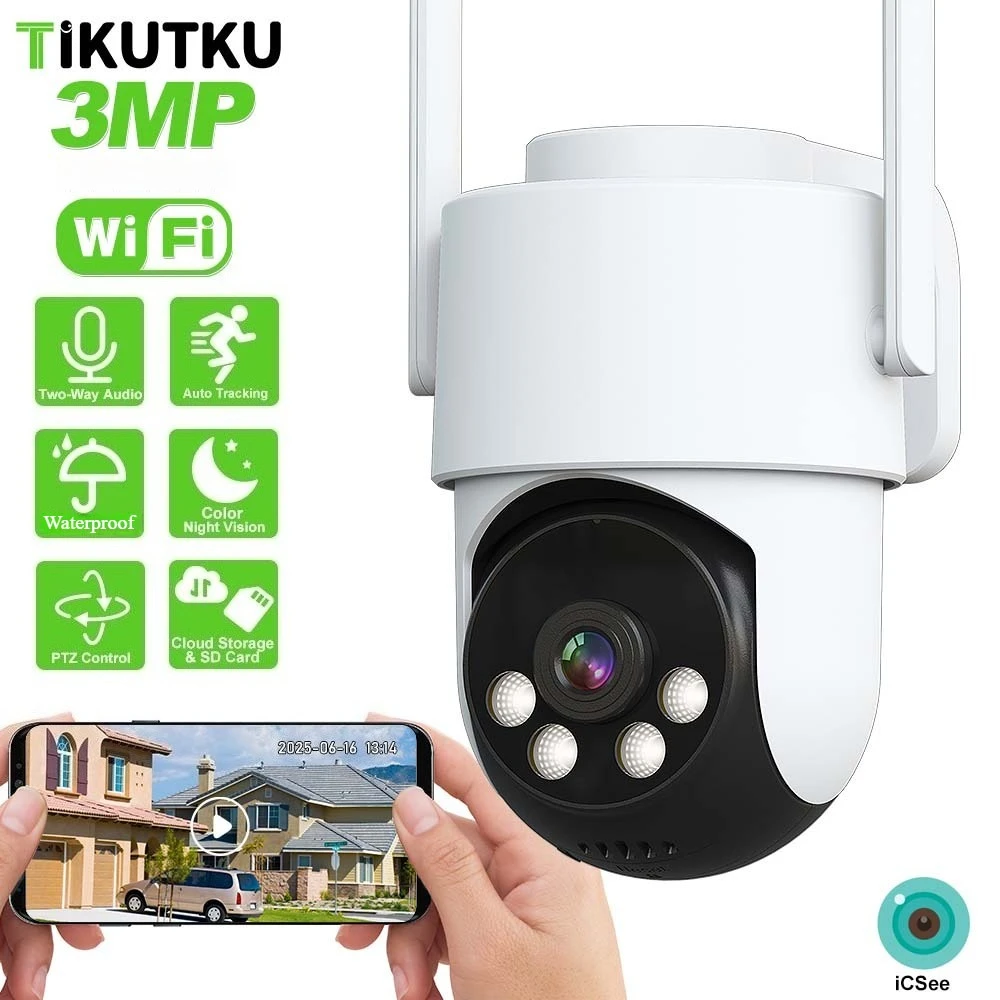 

ICsee Security Camera 3MP 2.4G/5G WiFi Bluetooth Connection Auto Tracking 6X Zoom IP Camera Outdoor PTZ CCTV Video Surveillance