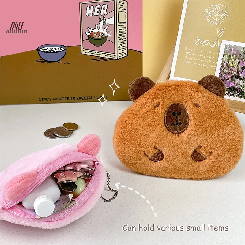 Plush Capibara Coin Purse Pendant Cartoon Capybara Headphone Storage Bag Keychain Portable Lipstick Bag Key Case