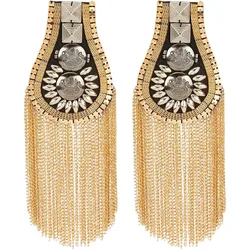 Fashion Shoulder Epaulet Tassel Iron Shoulder Badge Detachable Tassel Chain Metal Epaulettes Beads Punk Fringe Epault for