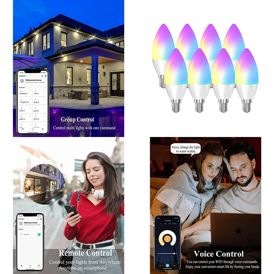 Smart Light Bulbs E12 Base with Alexa and Google Home compatibility