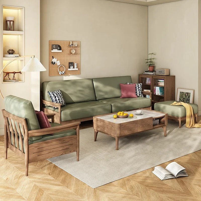 

New Chinese-style all-solid wood sofa Modern simple small apartment ash wood fabric sofa Nordic living room down sofa