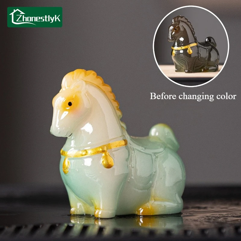 

Color Changing Horse New Tea Pet, Cute Animal Drinking Tea Toy Office Home Table Tea Pet Decoration Fengshui Fun Hot Taste