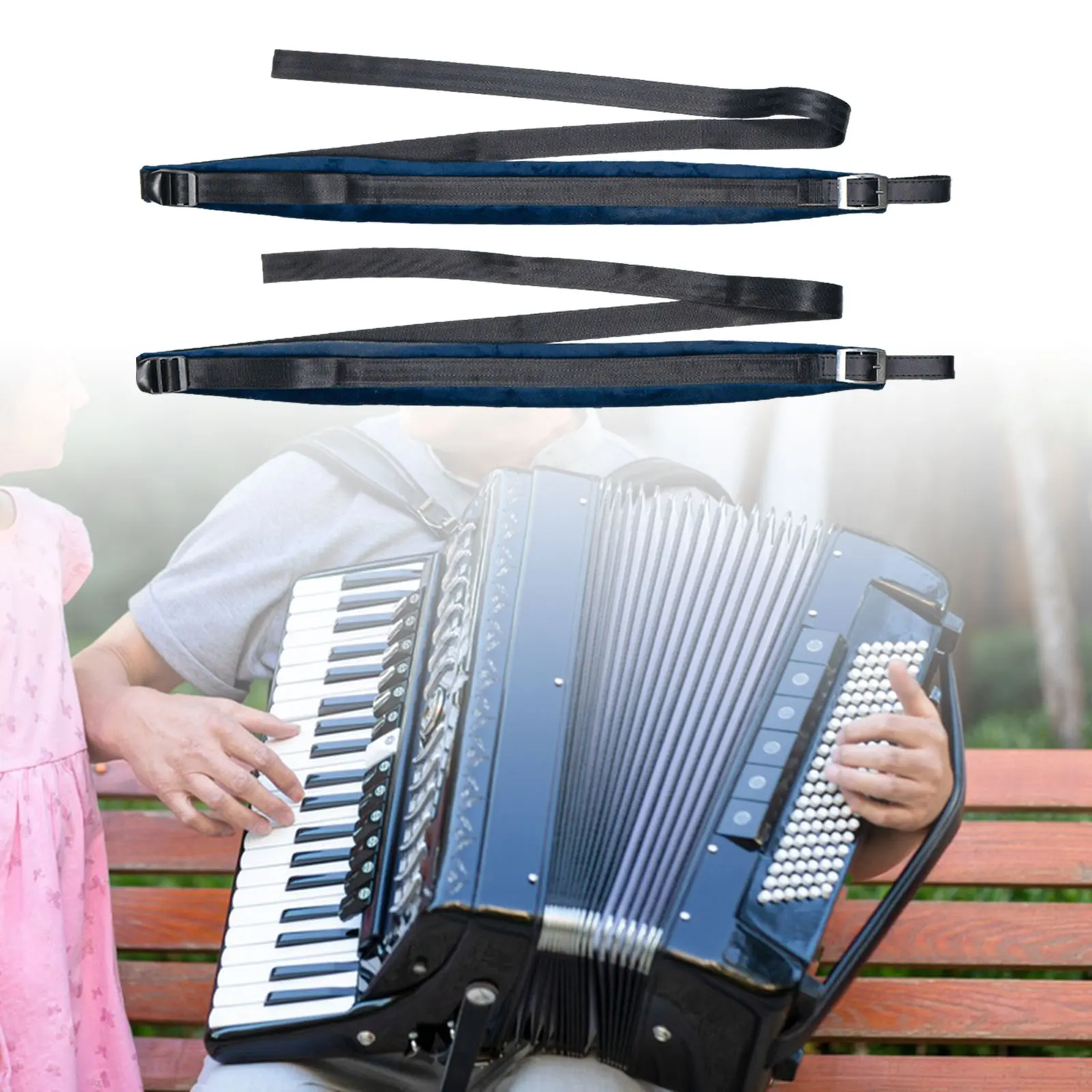 2Pieces Accordion Shoulder Harness Straps Adjustable Shoulder Belt w/ Buckles for Bass Accordions Musical Instrument Accessories