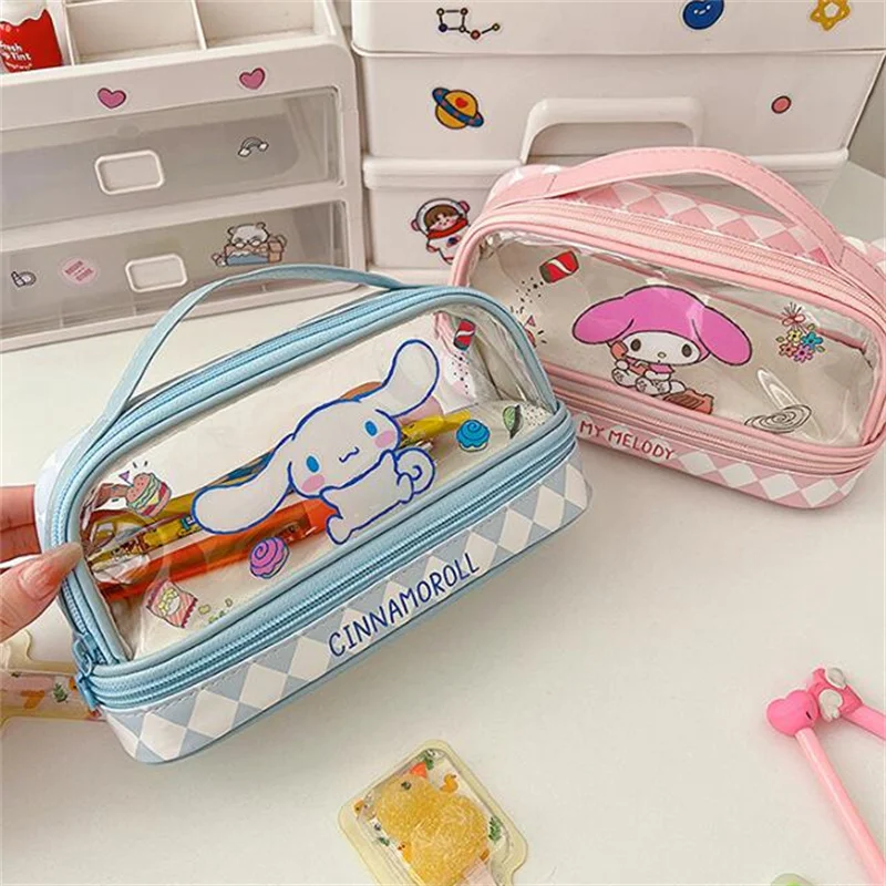 5 pcs/lot Sanrio Kuromi Melody Cinnamoroll Transparent Pencil Case Cute Pencil Box Stationery Pen Bag Stationery School Supplies