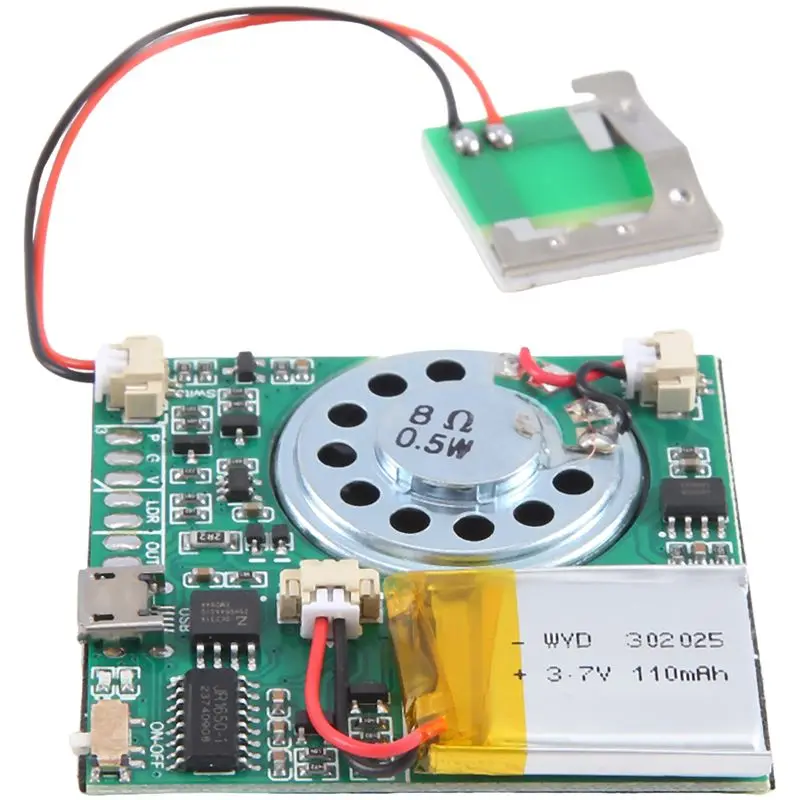 N35R-DIY MP3 وحدة صوت قابلة للتسجيل USB وحدة صوت قابلة للنزيل أخضر، بطاقة تهنئة قطعة واحدة