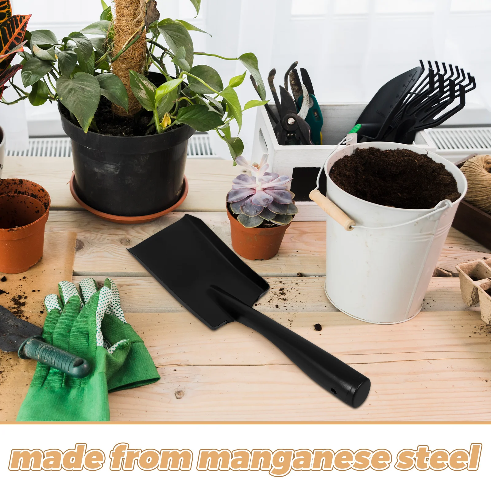 مجرفة يدوية من الفحم أداة حديقة من الصلب المنغنيز متعددة الوظائف لإزالة الثلوج في مزرعة الشاطئ خفيفة الوزن ومقاومة للصدأ في الهواء الطلق #3