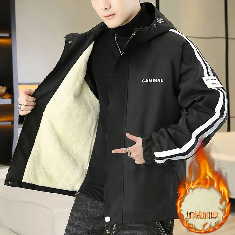 Fleece Jacket Men Autumn Winter Windbreaker Hooded Sweatshirt Zipper Windproof Jacket Warm Coats Long Sleeve Outerwear New