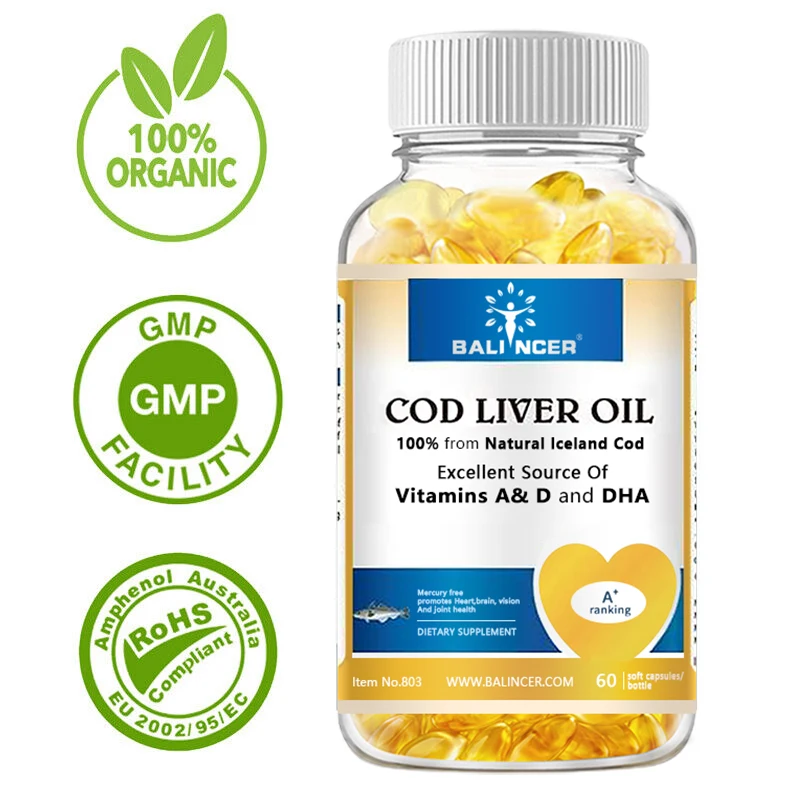 Pure Cod Liver Oil with Vitamins A, D, and DHA Supports Clear Vision, Healthy Bones, and Intellectual Development （1-10bottle）