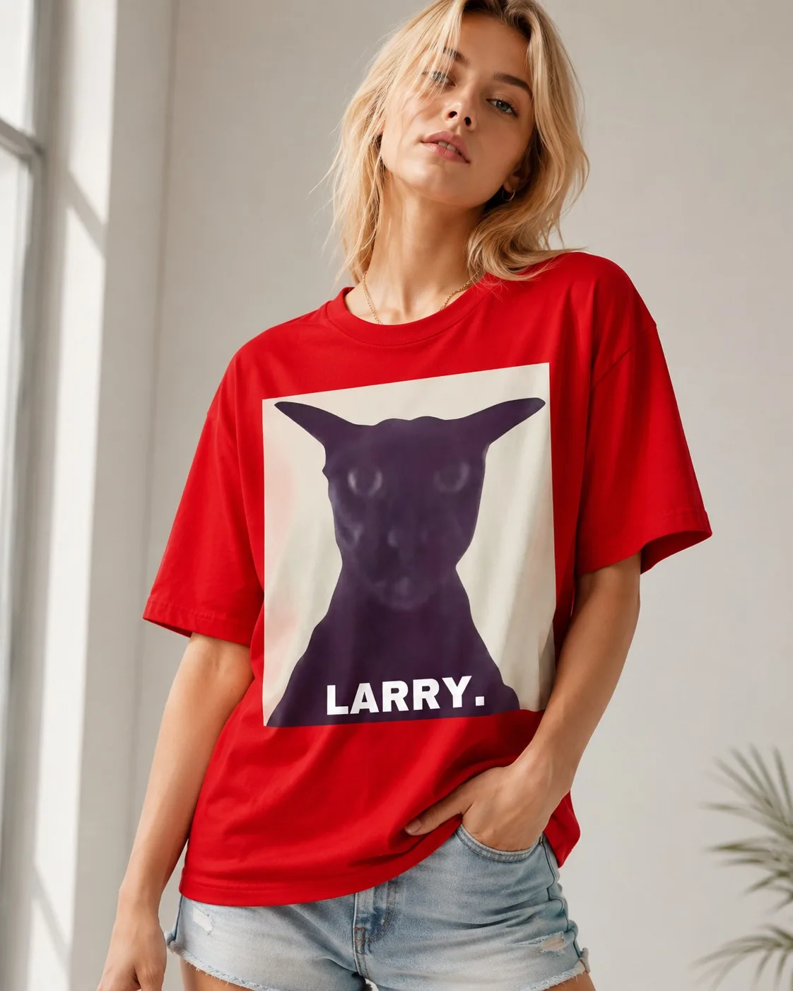 Evil Larry Cat T-shirt Women's Fun Cotton Short Sleeve Summer Loose T-shirt Kawaii Kitty Cat Lover T-shirt Cotton Short Sleeve