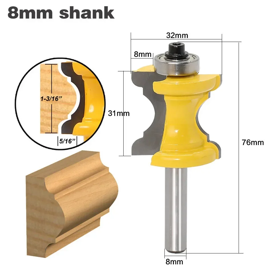 1PC 8MM Shank Milling Cutter Wood Carving Bullnose Bead Column Face Molding Router Bit For Woodworking Corner Rounding End Mills