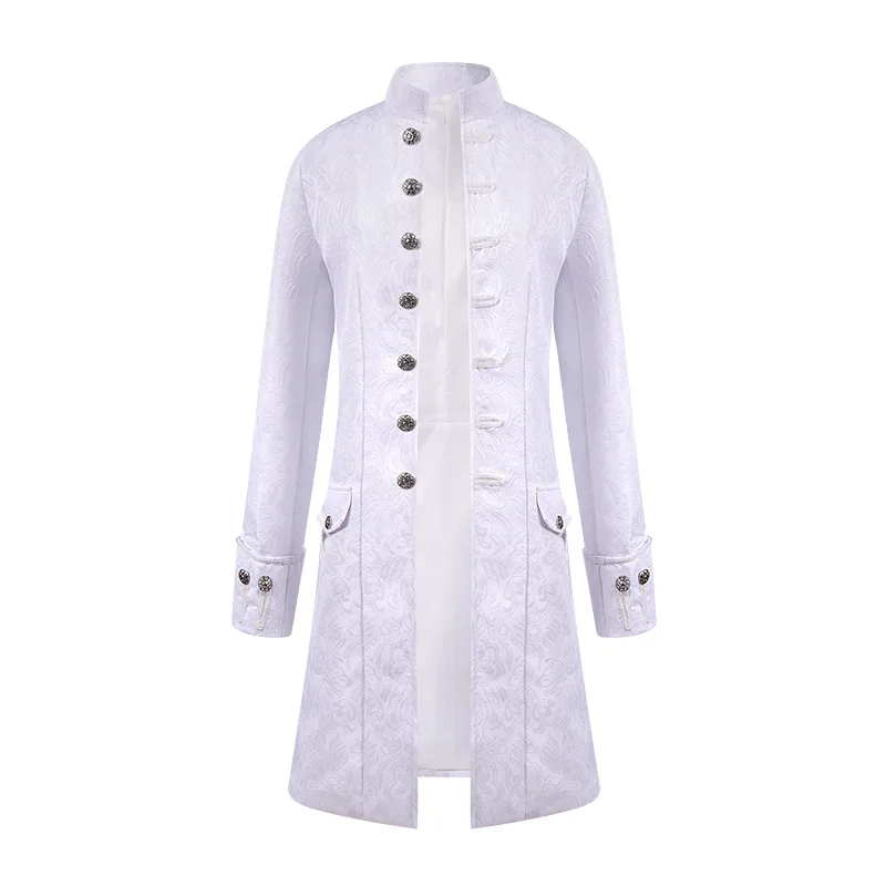 

Men White Jacquard Long Coat Vintage Steampunk Tailcoat Jacket Men Gothic Victorian Frock Coat Uniform Halloween Cosplay Costume