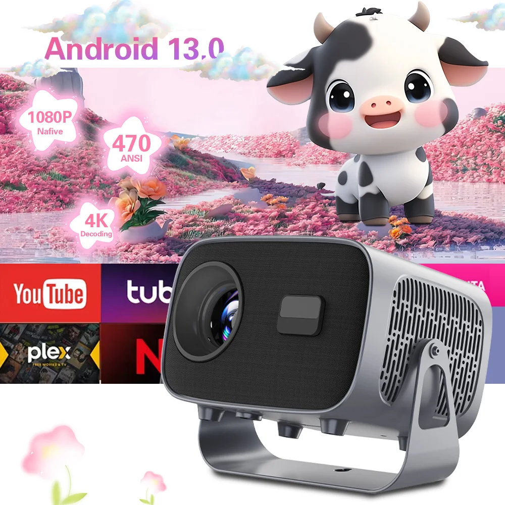 

A10 Projector 1080P Android 13 WiFi6 BT5.0 4K Supported Auto Keystone 180° Rotation Portable Home Theater Phone Compatible HY300