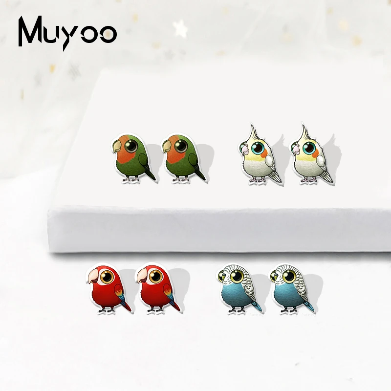 New Cute Cartoon Chubby Parrots Birds Macaw Acrylic Stud Earrings Epoxy Handcraft Earrings