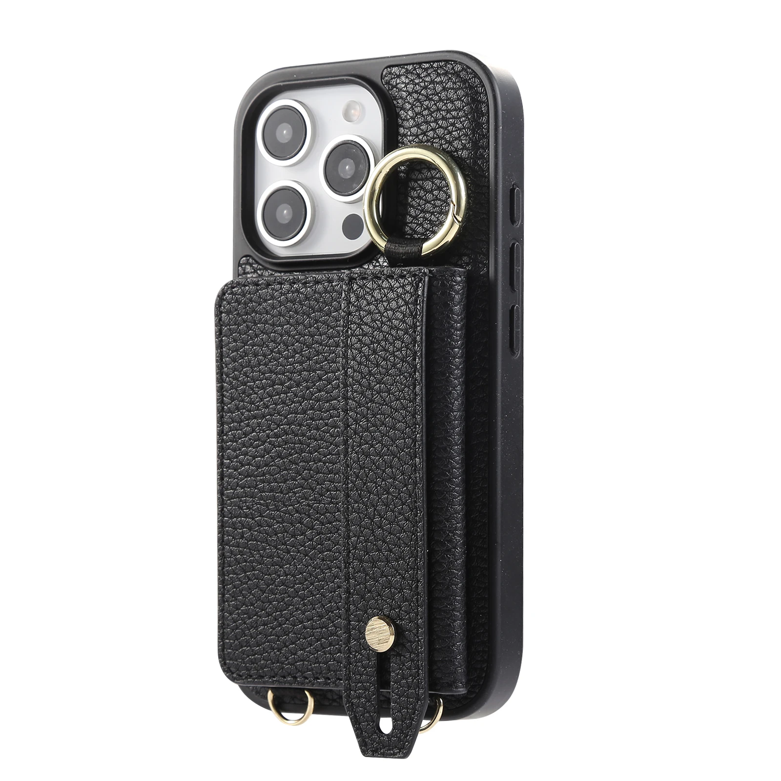 

Card Slot Case for iPhone 16 15 14 Pro Max Plus 16E 13 12 11 Cases Card Bag Wrist Band Leather Sleeve Cover with Shoulder Strap