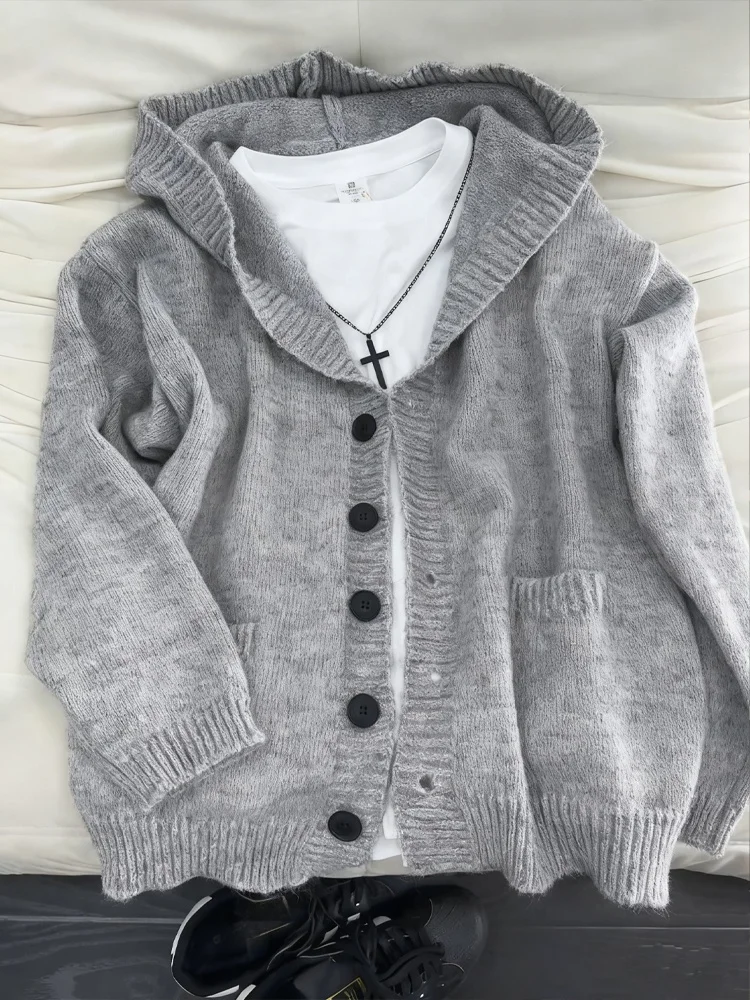 

Retro American Sle Open Cardigan Sweater Men's Autumn Winter Korean Lazy High-End Knittedwear Cleanfit Outerwear White ey