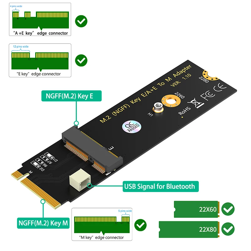 M2 NGFF A + E คีย์การ์ด WiFi บลูทูธเพื่อ M2คีย์ M อะแดปเตอร์การ์ดสำหรับ Intel AX200/AX201/AX210 M.2 WiFi อะแดปเตอร์เมาส์ตัวแปลง Riser