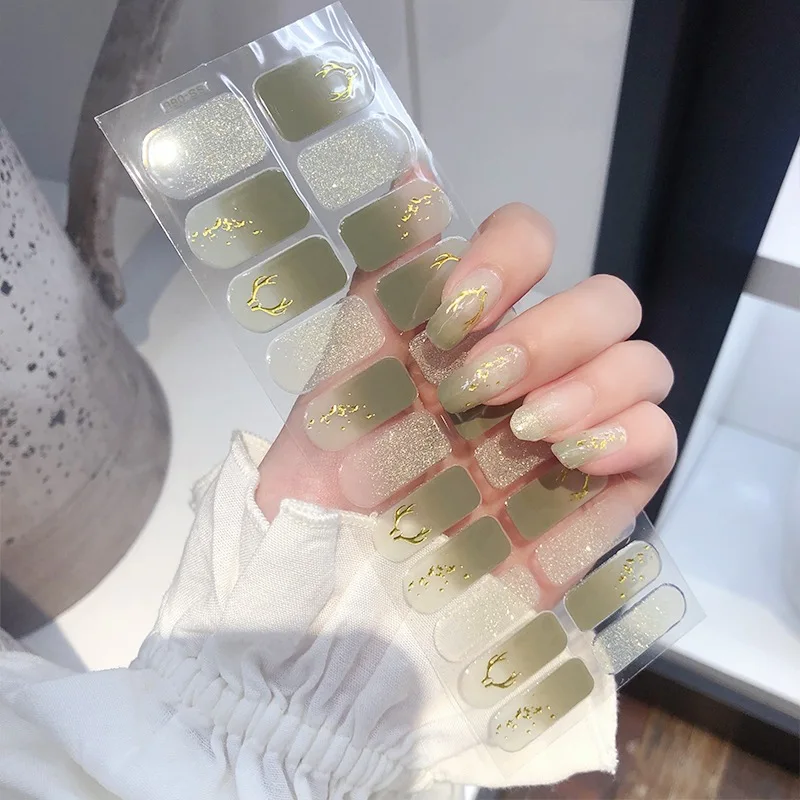 1pcs Gel Nail Sticker Slider Flower Fruit Gold Foil Glitter Back Adhesive Waterproof Gel Nail Sticker UV Lamp Cured Manicure