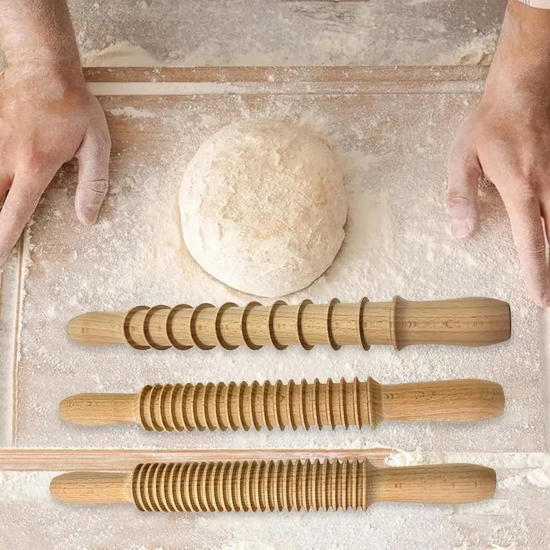 Dough Rolling Pin Multi-purpose Baking Dough Rolling Pin Threaded Dough Pasta Rolling Pin Home Pastry Baking Beechwood Rolling