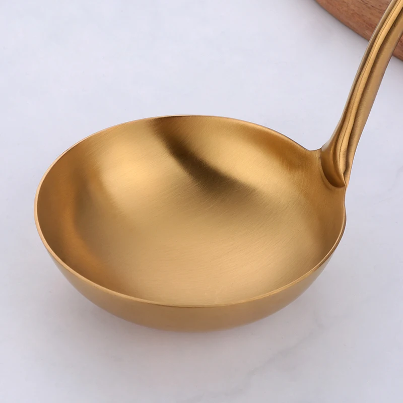 1Pcs Stainless Steel Cooking Tool, Long Handle Kitchenware Set, Metal Polish Slotted Turner Soup Spoon, Gold Kitchen Accessories