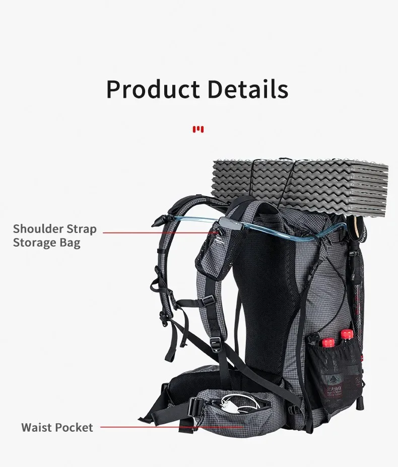 Naturehike 45L Camping Rucksack Große Kapazität Regendicht Reisetasche Ultraleicht Ergonomische Trekking Tasche Outdoor Wandern Rucksack – Detail 8