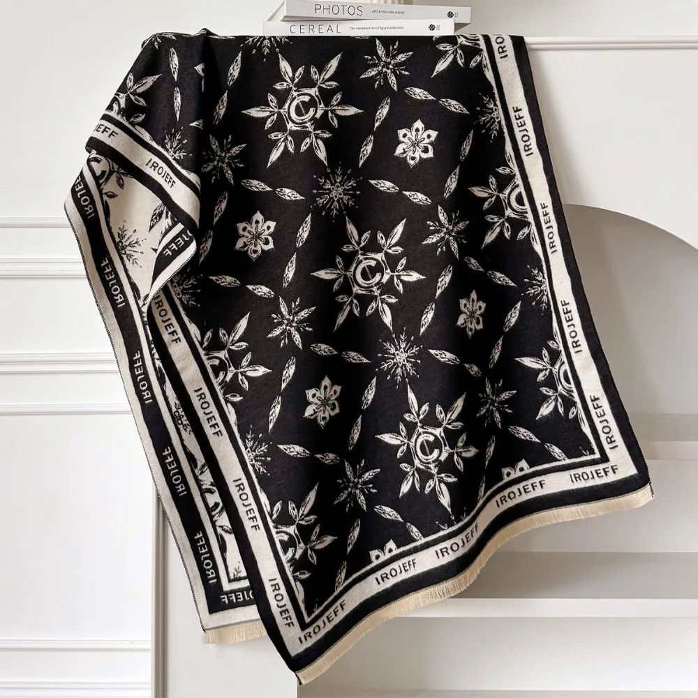 

Cozy Elegant Jacquard Design Scarf Coldproof Windproof Fringe Shawl Warm Blanket Scarf for Autumn Winter