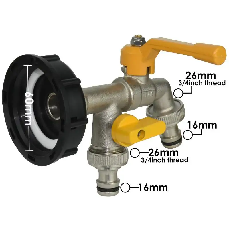 1 Set 1/2'' 3/4'' IBC Water Tank Connector Garden Hose Tap Faucet Adapter With 2 Outlets Irrigation Joint Replacement Fitting