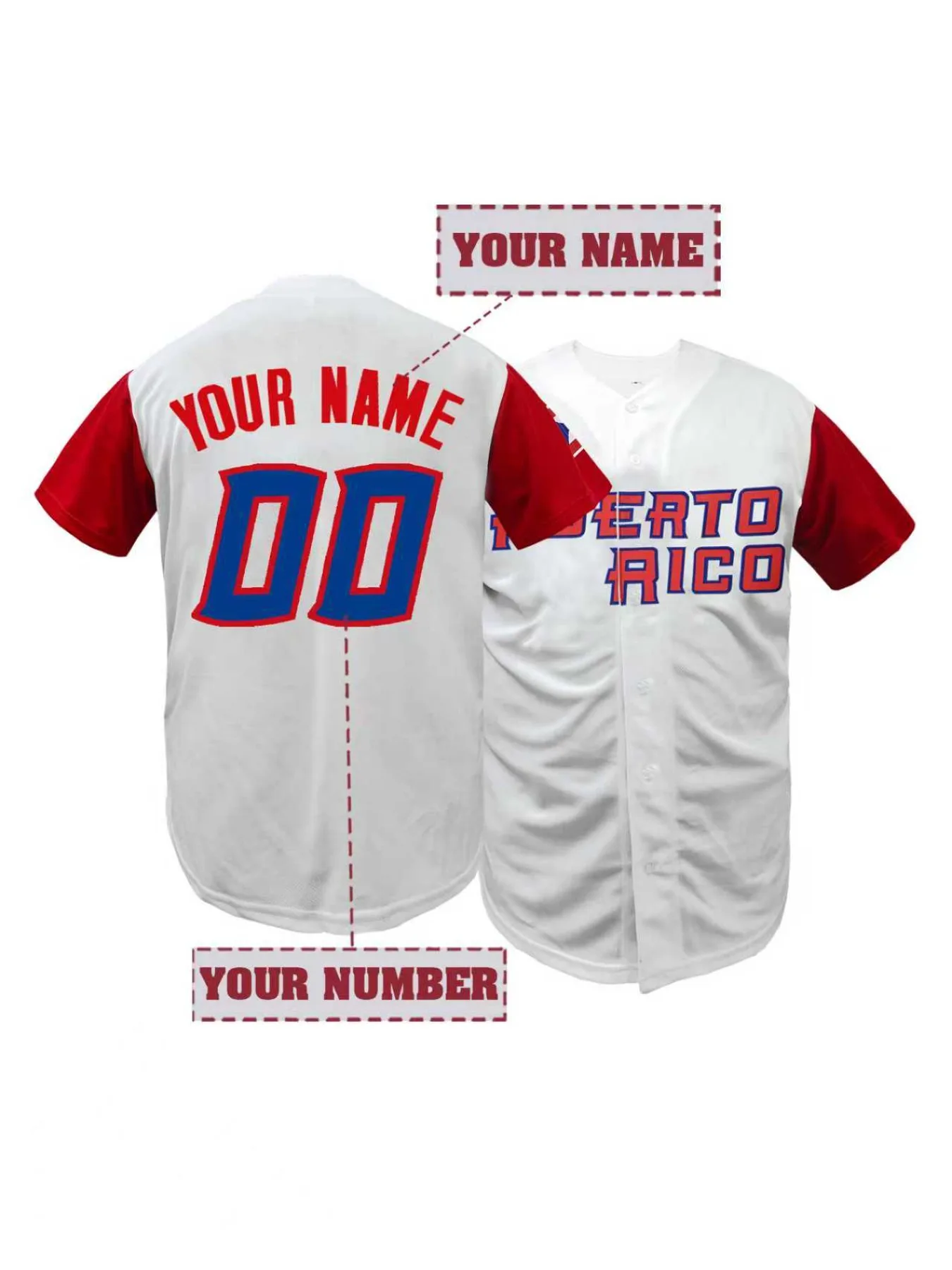 Men's Personalized Name And Number Baseball Jersey, Short-Sleeve Breathable V-Neck Puerto Rico Embroidered DIY Baseball Shirt