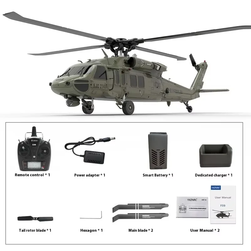 Novo 2025 yuxiang f09 simulação mini helicóptero de controle remoto uh60 black hawk 6 vias 3d dublê modelo aeronave não m1m2