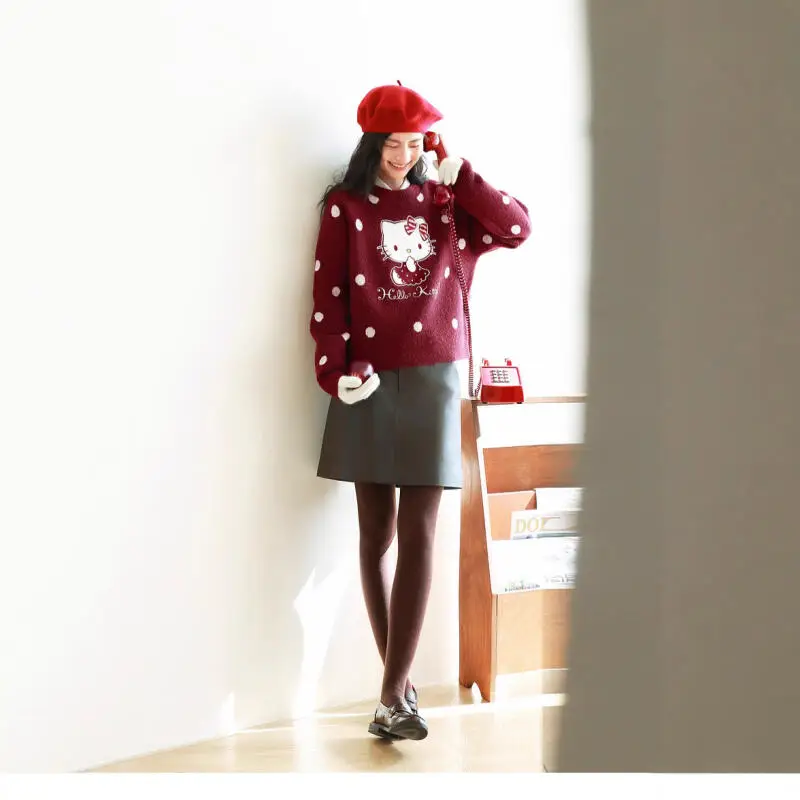 

Женский свитер Y2K Kawaii с милым котенком, свободный, теплый, с круглым вырезом, в стиле аниме, модный, удобный, женская одежда