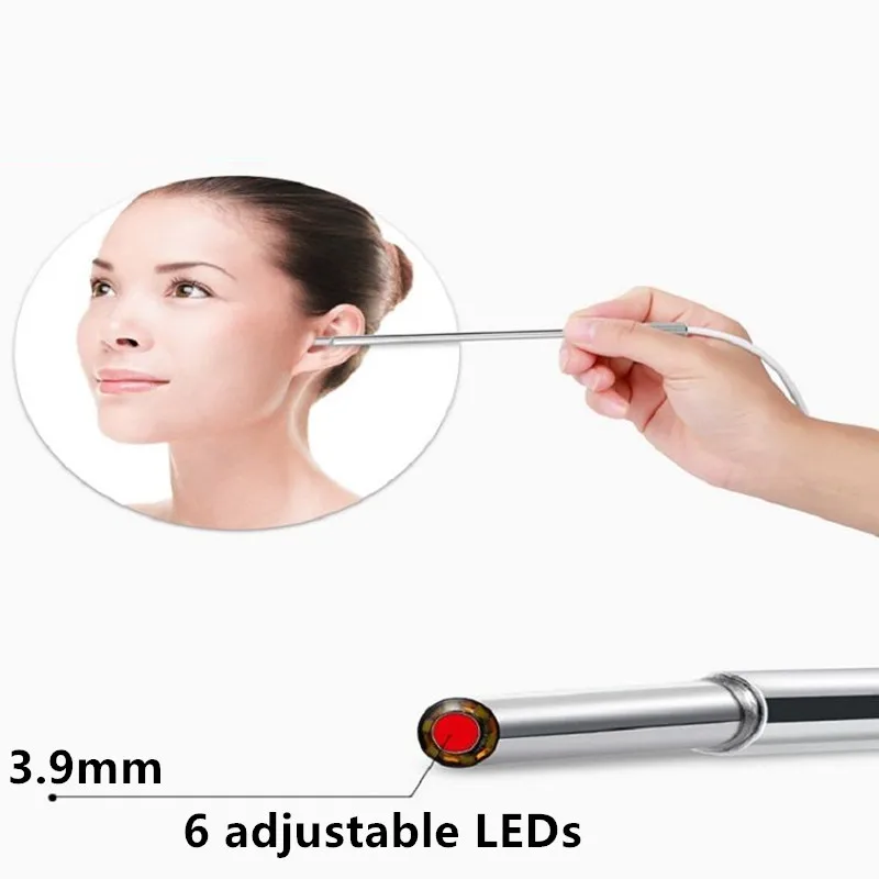 3.9mm 1080P Endoscope Camera Ear Nose Inspection IP67 Waterproof 6 LEDs Borescope Camera For iPhone Android Phone