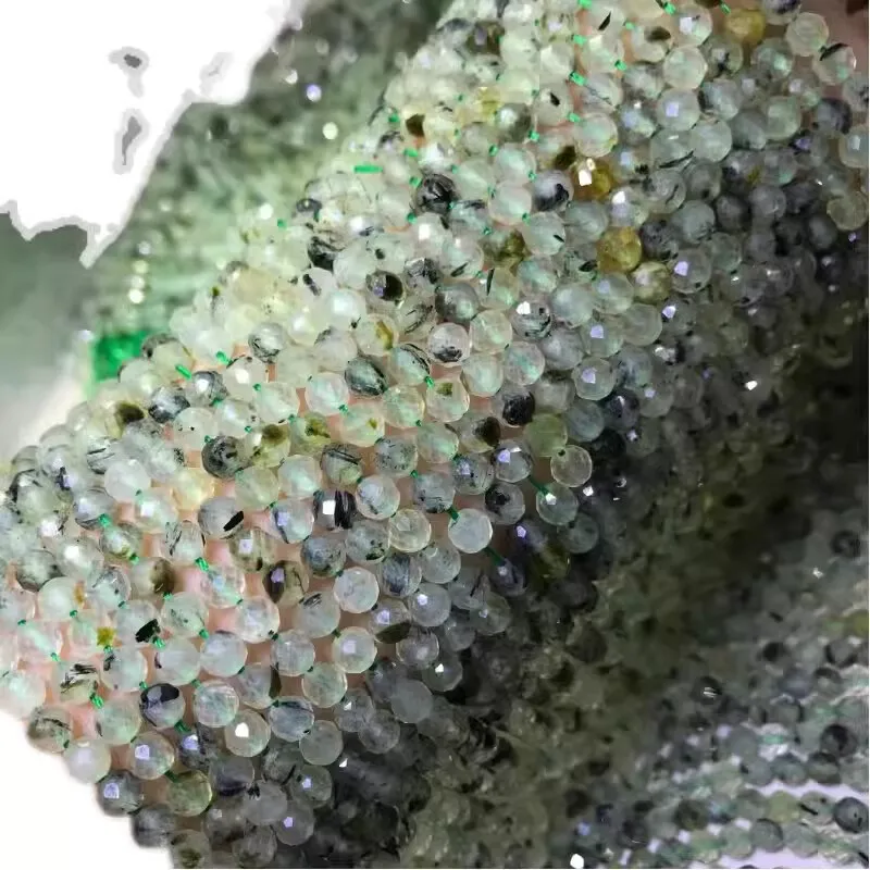 Prehnite green black Round faceted 5-6mm 38cm for DIY jewelry making loose beads FPPJ wholesale nature