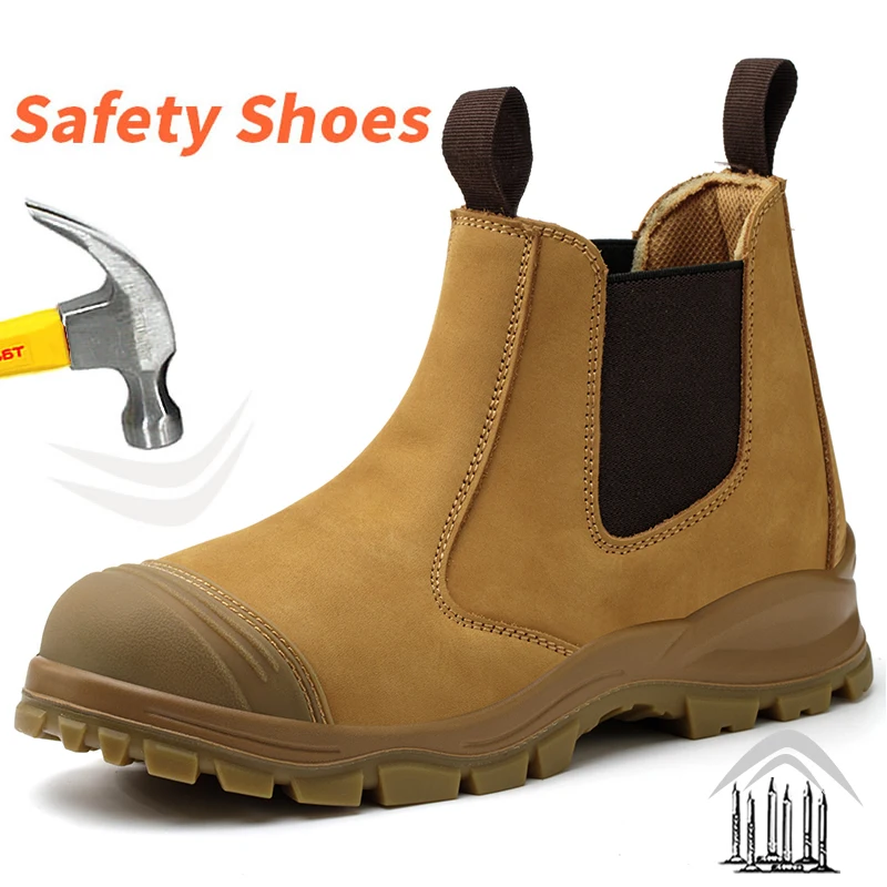 Bottes de sécurité en cuir véritable pour hommes, chaussures de travail, embout en acier, bottes de protection, cuir de vachette, soudage à boucle indémontable