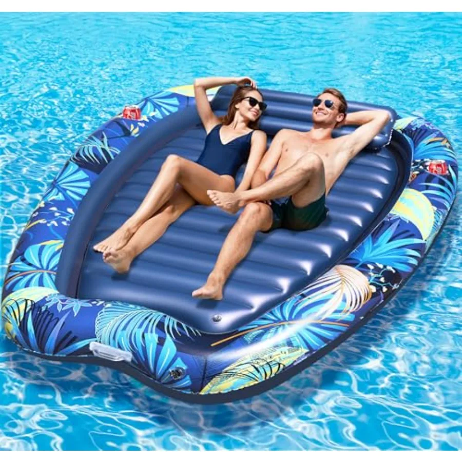 

2026 Luxury 2 Person Inflatable Tanning Pool Lounger Float 90 x 67 Inch Extra Large Inflatable Tanning Bed Sunbathing Pool with