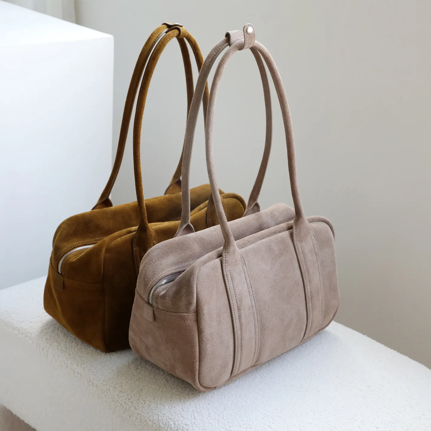 FIRMRANCH 2026 Autumn/Winter Suede Cowhide Minimalist Toast Design Shoulder Bag Commuter Large Capacity Women's Purse