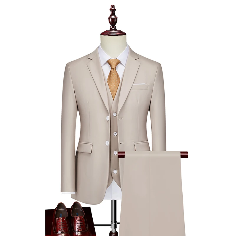 Mens Business Casual (suit + Vest + Trousers) Wedding Suit High-quality Handsome European and American Suit Pink Three-piece Set