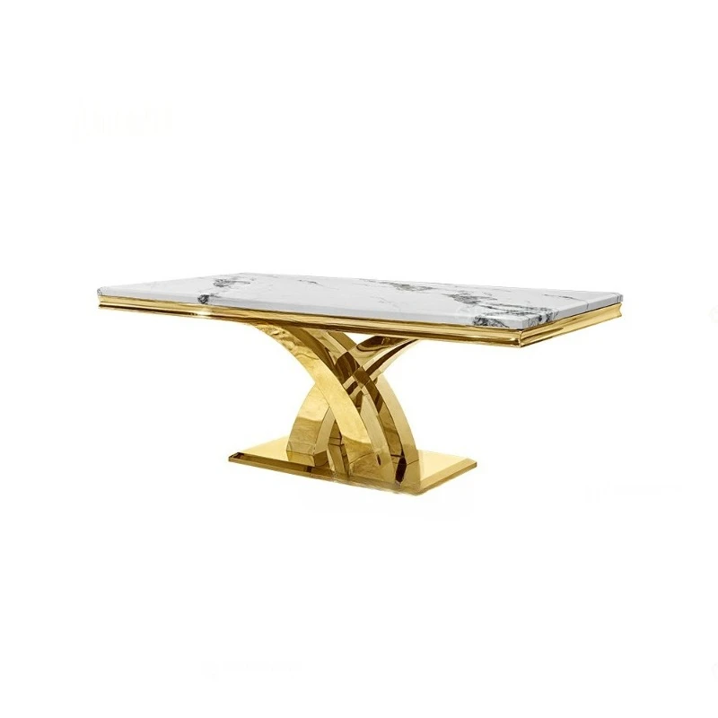 

Light luxury marble dining table Modern minimalist household high-end 10-person dining Stainless steel table Dining