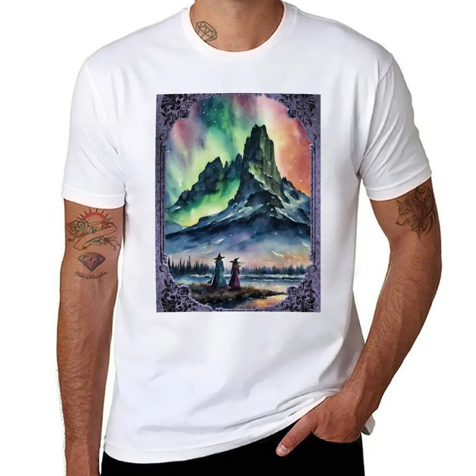 

Winter Witches Watch the Northern Lights by Lyra o'Brien T-Shirt funny t shirts man t shirt man plain T-Shirt