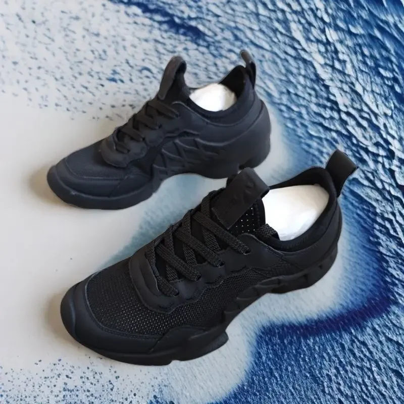 2025 New Comfortable Height Increasing Shoes Men's Classic Sports Shoes Durable Black Flat Mesh Shoes Casual Walking Size 43 44