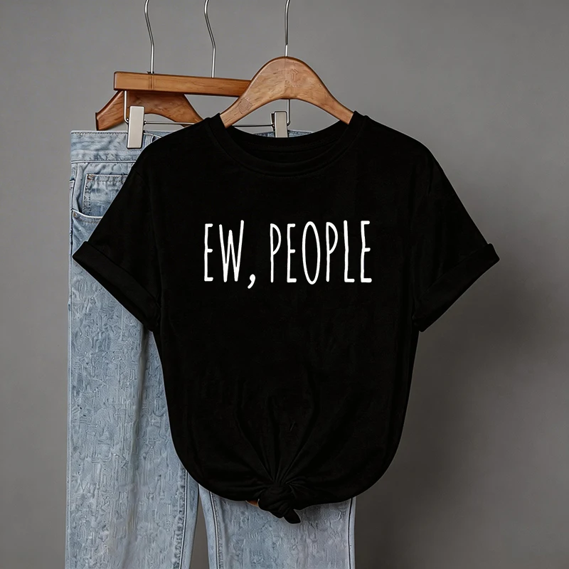 Women's Top Round Neck Short Sleeve T Shirt with Letter EW PEOPLE Print 90s Graphic Y2k Tees Tops Fashionable Casual Tshirt