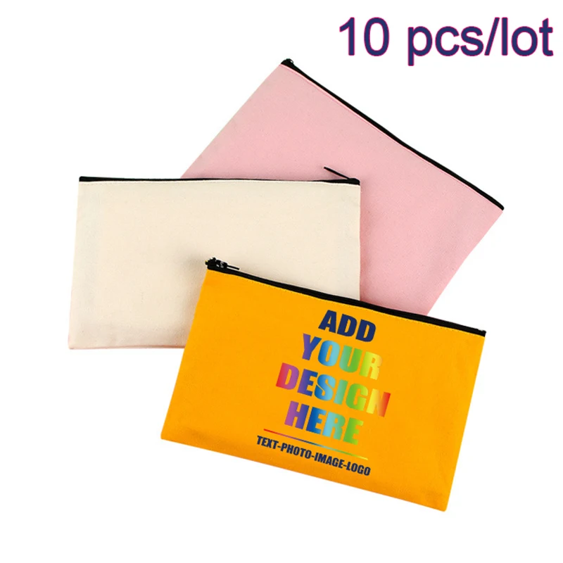 Customized Cosmetic Bag Canvas Zipper Bag Personalized Printing Logo Travel Cosmetics Organizer Stationery Pen Bag