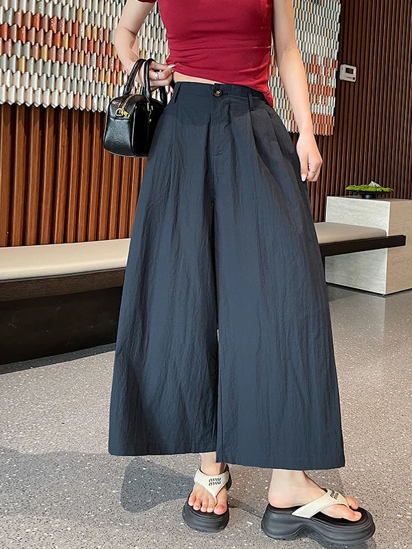 High Waist Drapey Wide Leg Casual Pants Women's Versatile Slimming Nine Point Pants Elegant Simple Style Acetate Fiber Skinnies